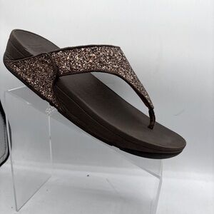 FitFlop Lulu Glitter Toe‑Post Slip‑On Sandal Bronze Women’s 10 Comfort Sparkle